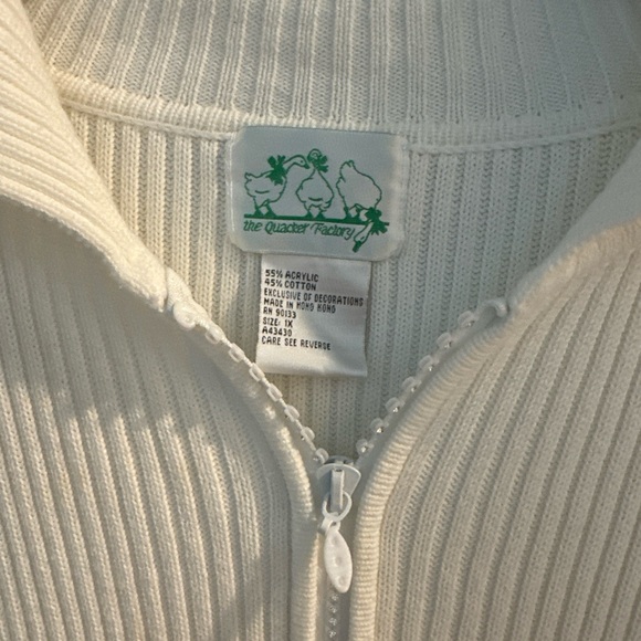 Quacker Factory Cream Ribbed Diamond Zipper Zip-Up Sweater - Picture 2 of 7